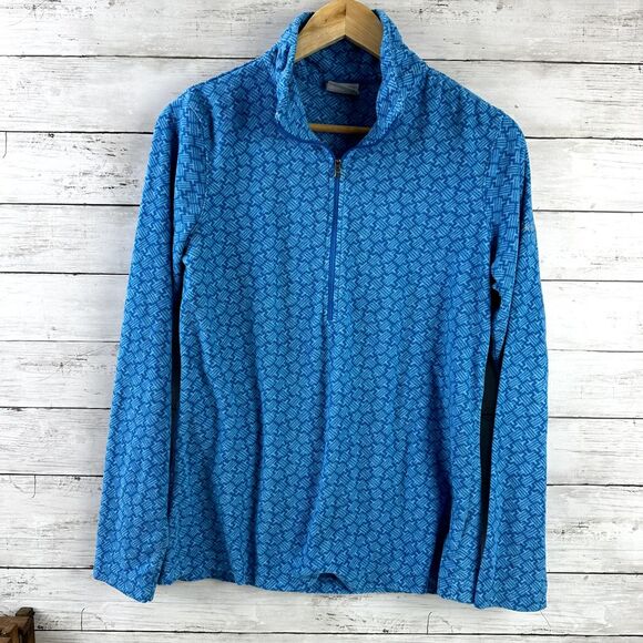 Columbia Womens Medium 1/4 Zip‎ blue lightweight geometric - Picture 1 of 8